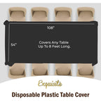 Black Plastic Tablecloth 12 Pack 54" x 108" Disposable Rectangle Table Cover for 6 to 8 Foot, Waterproof & Sturdy, for Party, Wedding, Birthday, Picnic, Indoor Outdoor - Exquisite, Black