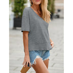 Cicy Bell Womens Summer V Neck T Shirts Casual Short Sleeve Flowy Tops Cute Loose Fit Basic Tees