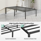 Sweetcrispy Twin Size 18 Inch Platform Bed Frame, Heavy Duty Metal Foundation Frame, Noise-Free Sturdy Steel Slats, Underbed Storage, No Box Spring Needed, Quick Setup