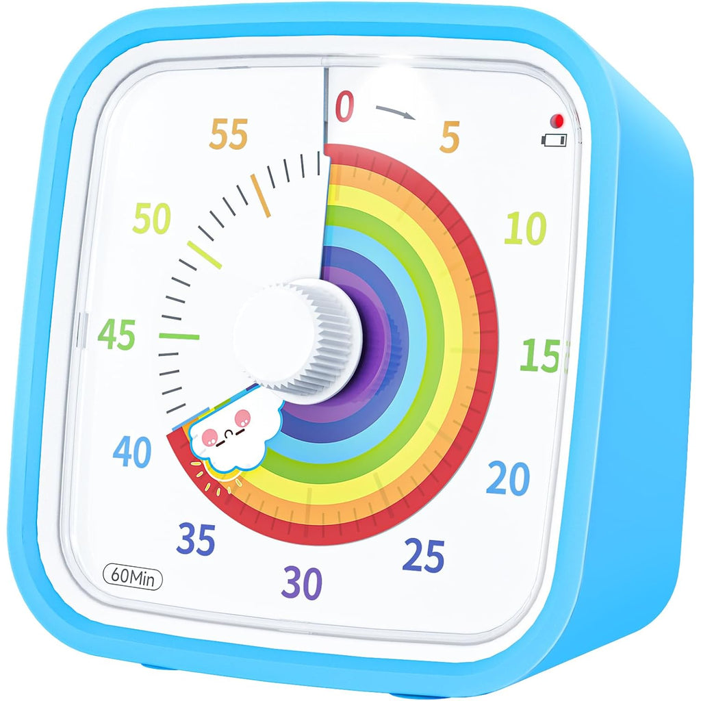 Rainbow Visual Timer, 60-Min Countdown Timer For Kids, Blue | Protective Case, Silent Time Management Tool, Mute And Ringing Alarm Available, Low Power Reminder, For Study, Game, Work Etc