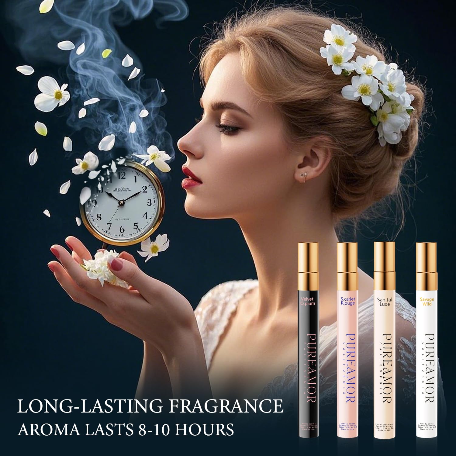 Pheromones Perfumes For Women, Long Lasting Skin Scent Fragrance Set, Amber Vanilla, Saffron Amber, Woody Citrus, Spicy Sandalwood, Body Chemistry Perfume Oil Travel Cologne For Day & Night