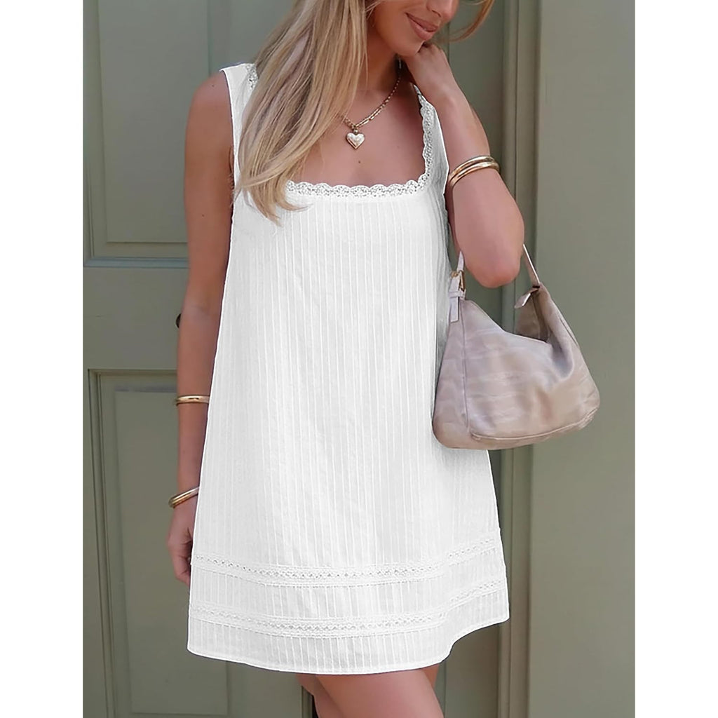 Womens Square Neck Dress Sleeveless Cotton Sundresses Casual Summer Tank Mini Dress For Women 2026