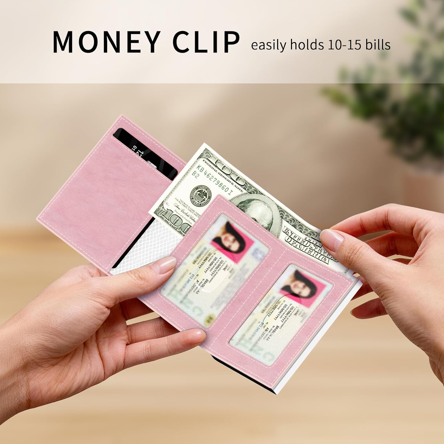 Rfid Wallet Women: Stylish Security Metal Wallet For 10-12 Cards & 2 Id Windows - Smart Pop-Up Credit Card Holder & Cash Slot In Compact Trifold Design,Gift For Her(Pink)