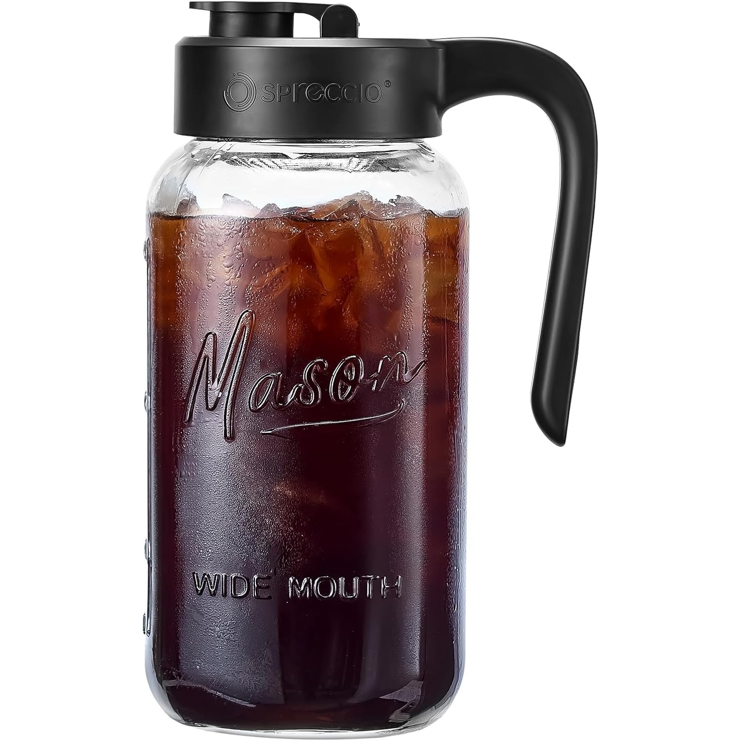 Mason Jar Pitcher - Airtight & Leakproof Glass Pitcher with Lid, Perfect for Breastmilk, Cold Brew, and Sun Tea, 2 Quart (64 oz) Mason Jar with Pour Spout Lid
