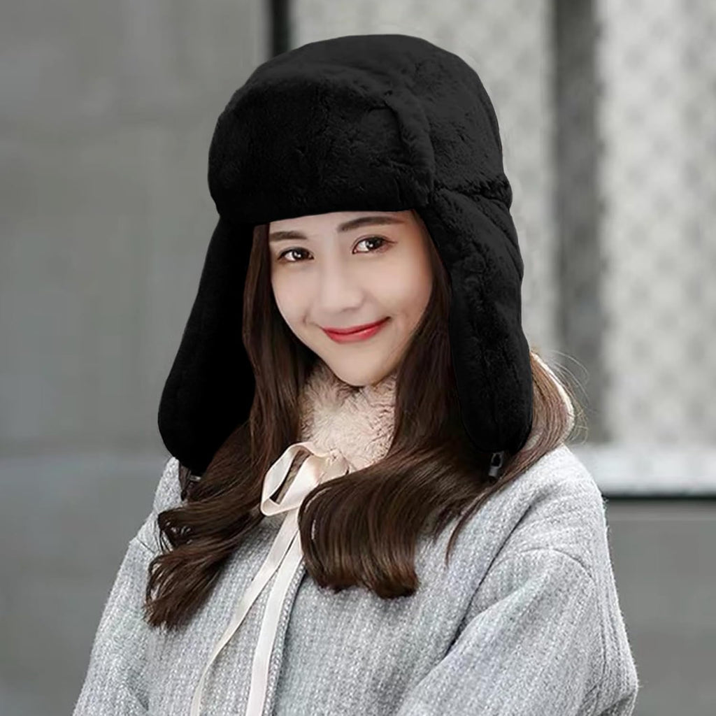 Womens Faux Fur Fuzzy Trapper Hat Winter Ear Flap Trooper Aviator Hat Hunting Hat Cap