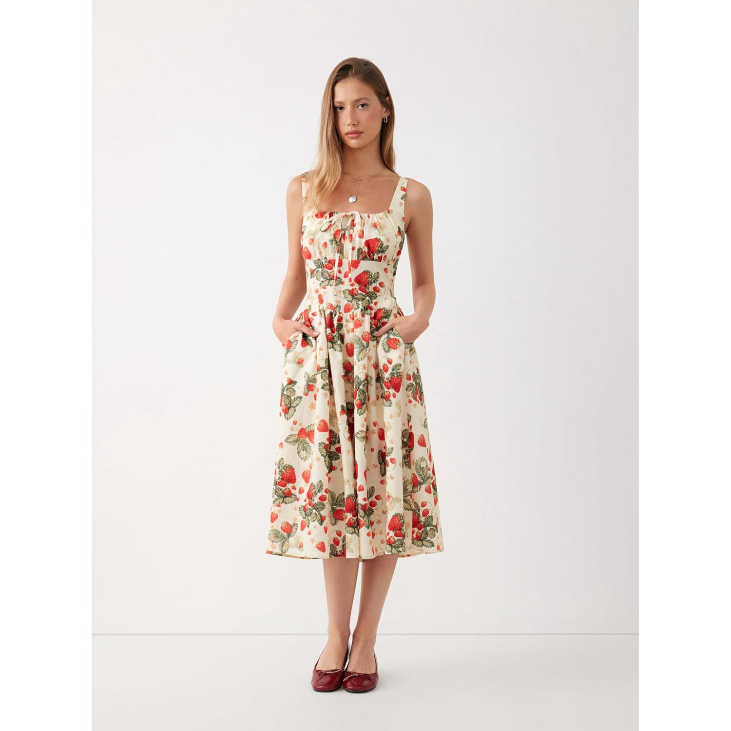 Cider Women'S Strawberry Floral Maxi Dress Sleeveless Square Neck Flowy Milkmaid Dress Cottage Core Trendy Summer Outfits