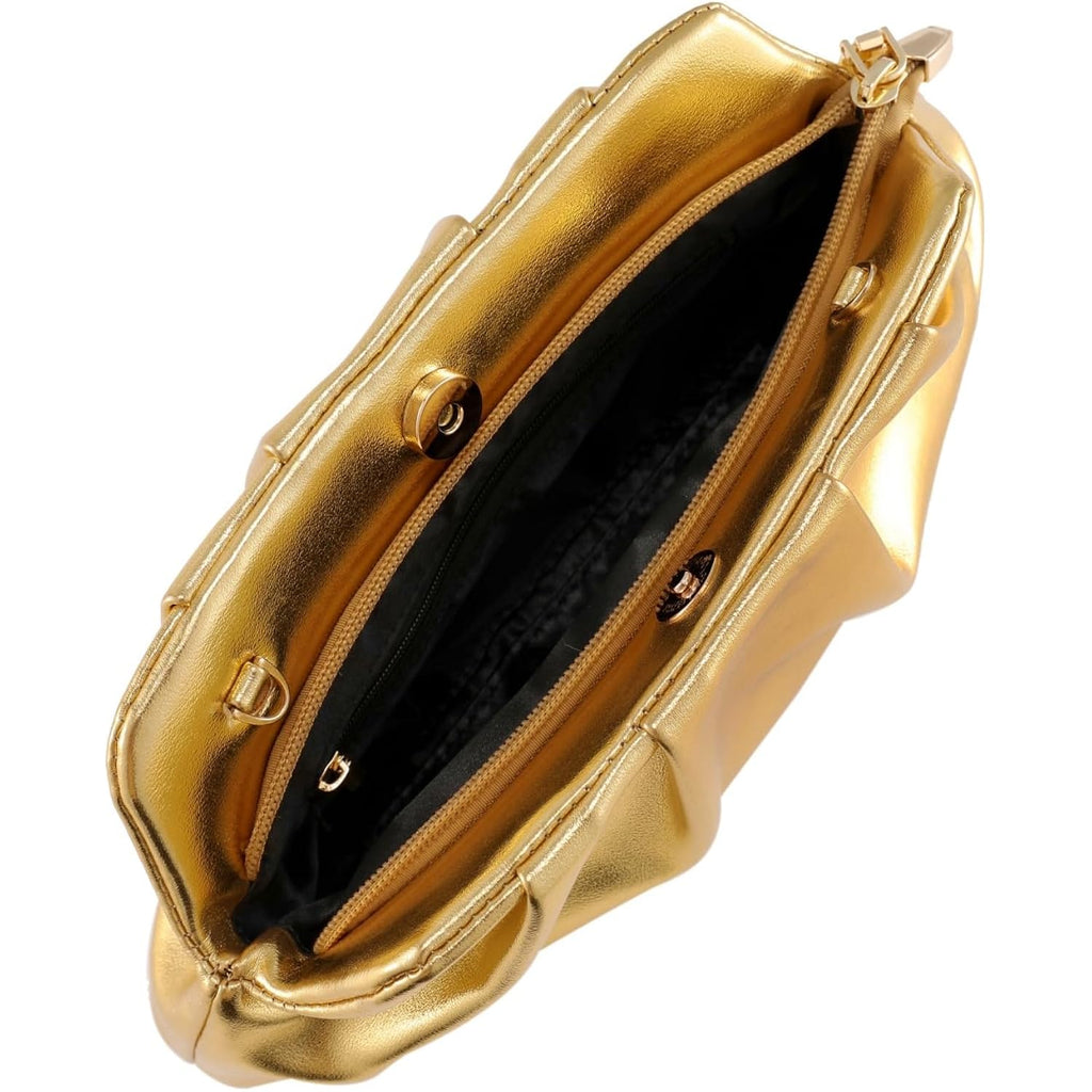 Evening Bag For Women Ruched Clutch Purse Detachable Metal Chain Crossbody Bag