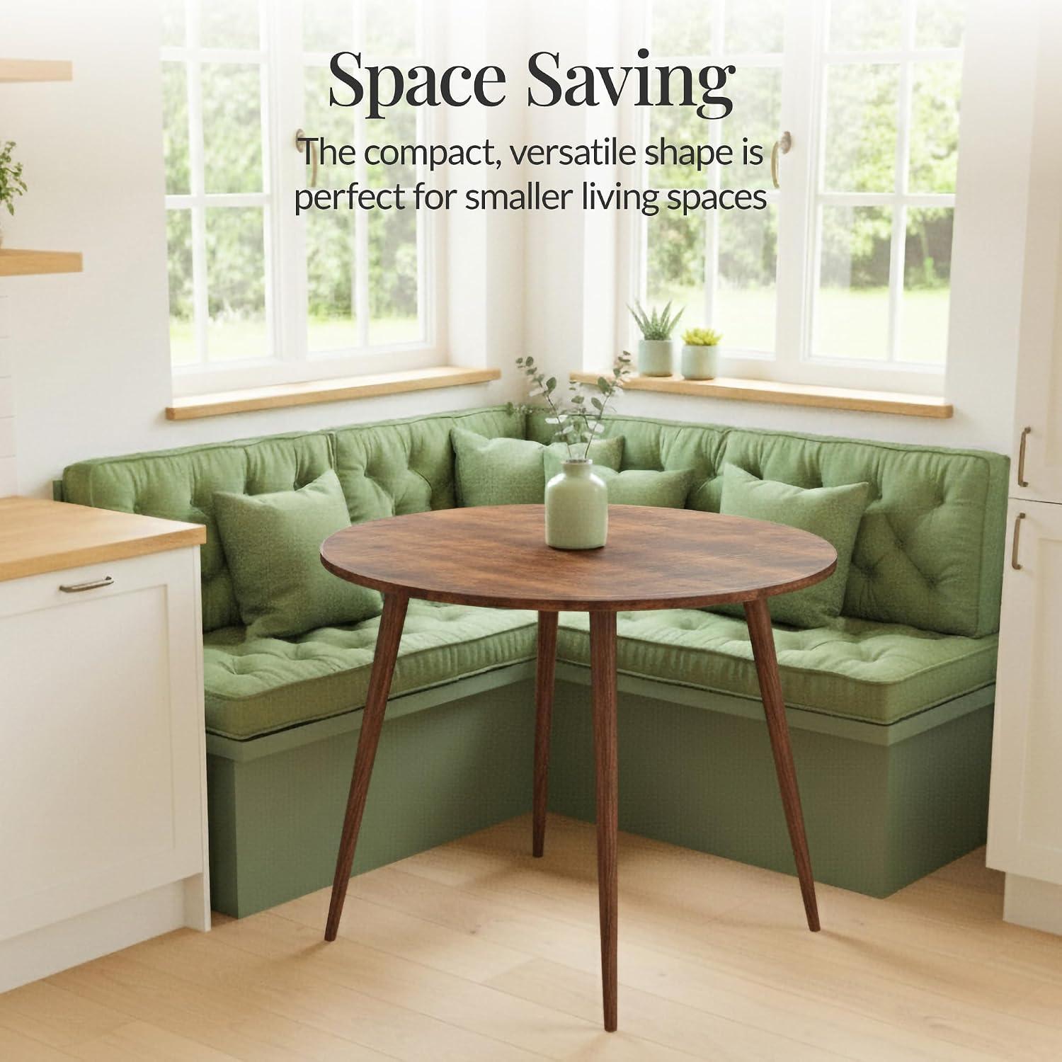 Best Choice Products Round 35.5In Dining Table For 4 W/Sturdy Wood Finish Steel Legs, Mid Century Modern, Space-Saving, Small Space Circle Dinette For Home, Kitchen, Apartment - Medium Brown