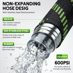 Non-Expandable Garden Hose 25 Ft Water Hose With 10-Function Spray Nozzle | Yard Hose Heavy Duty Steel Metal Flexible,Durable Fabric Skin,No Kinks & Leak-Proof With Upgraded Handle Hose Pipe Outside