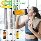 Portable Blender Personal Juicer For Shakes Smoothies With Insulated Sleeve | 20 Oz Electric Protein Shaker Bottle, Travel Lid, Usb-C Rechargeable, Mini Small Cordless Blender Cup For Kitchen Travel Gym
