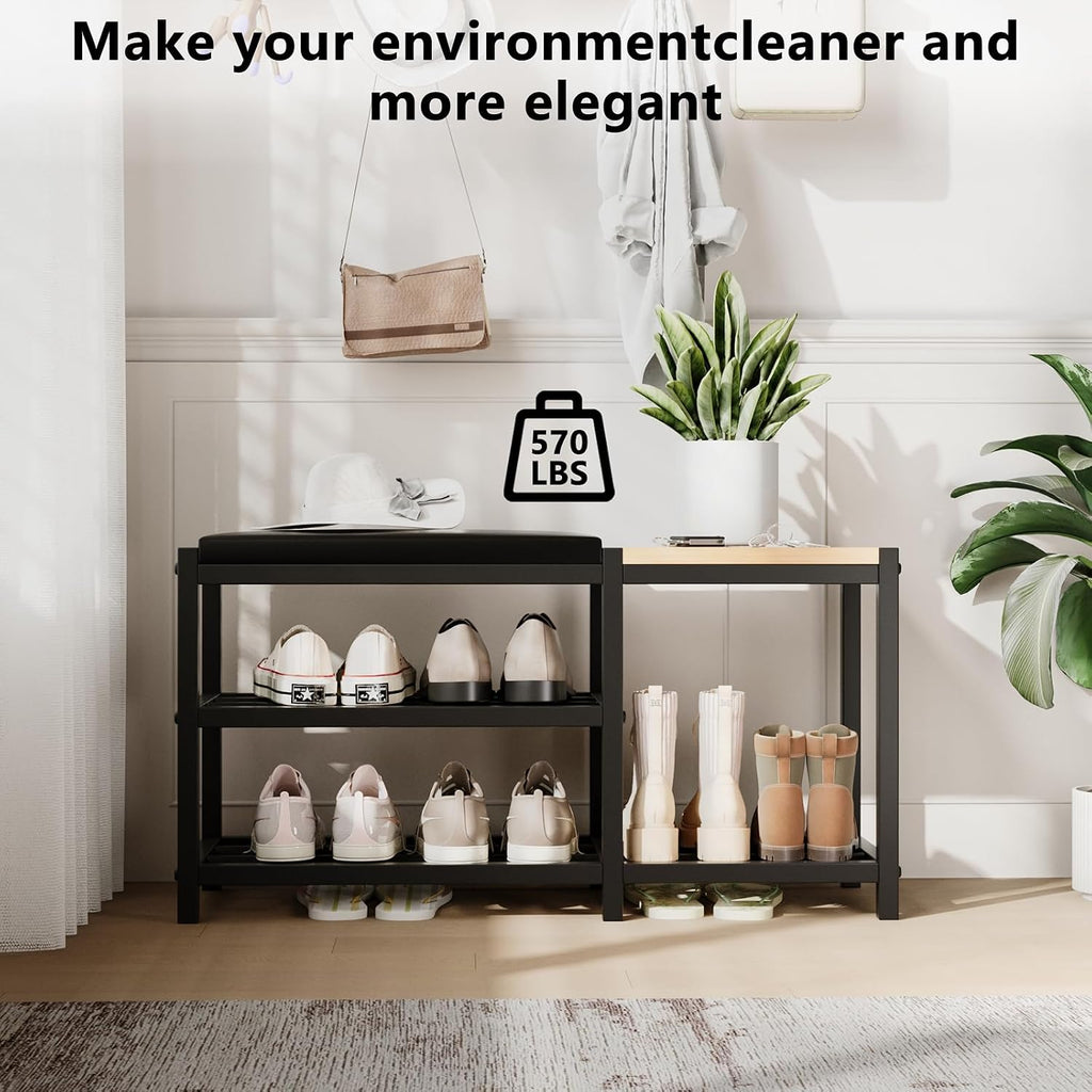 Shoe Bench,Shoe Organizer，Holds Up To 570 Lb，12 X 30.7 X 17.3Inches，3-Tier Shoe Storage Bench,Entryway Bench With Cushioned Seats,For Shoe Rack In The Bathroom,Entryway,Bedroom,Living Room