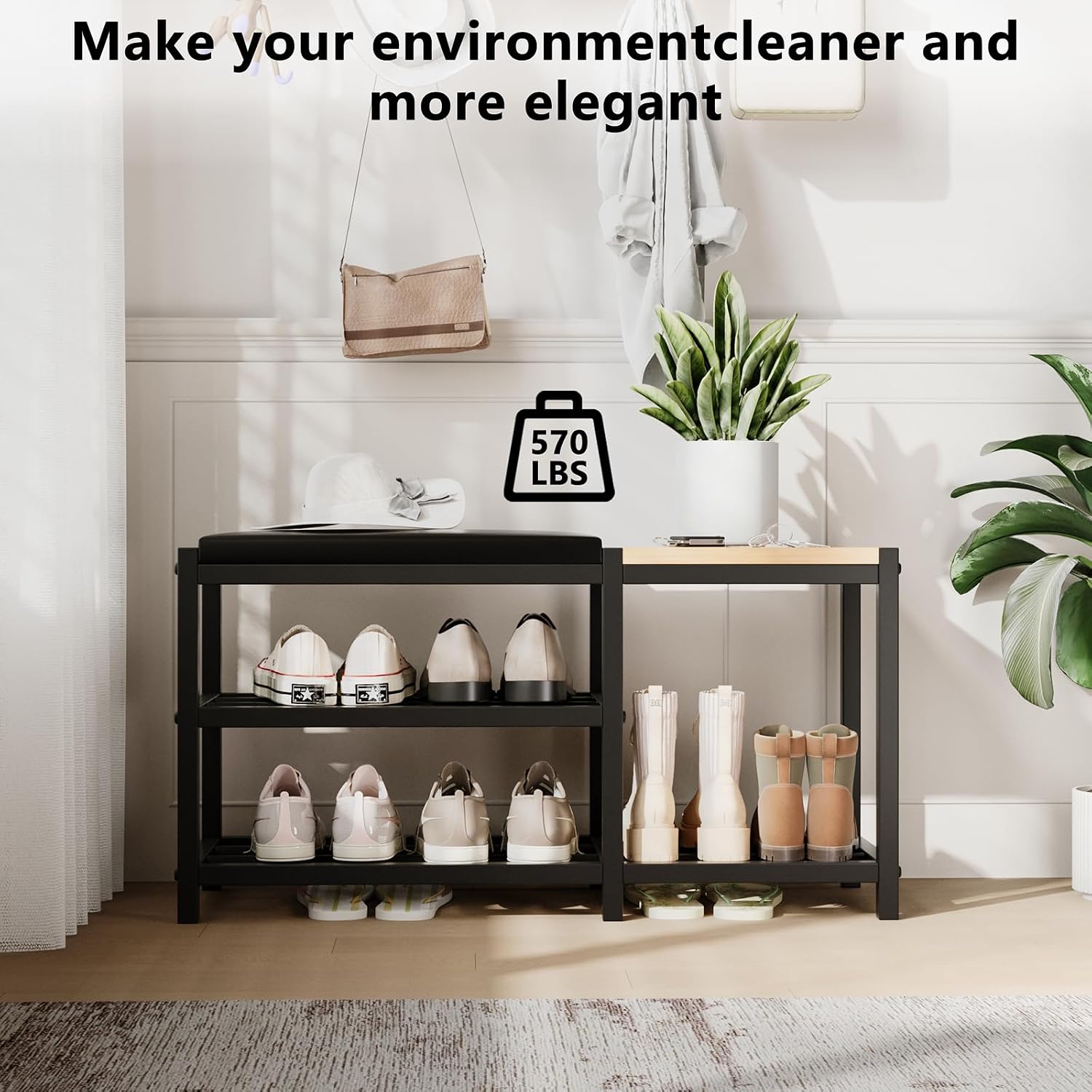 Shoe Bench,Shoe Organizer，Holds Up To 570 Lb，12 X 30.7 X 17.3Inches，3-Tier Shoe Storage Bench,Entryway Bench With Cushioned Seats,For Shoe Rack In The Bathroom,Entryway,Bedroom,Living Room