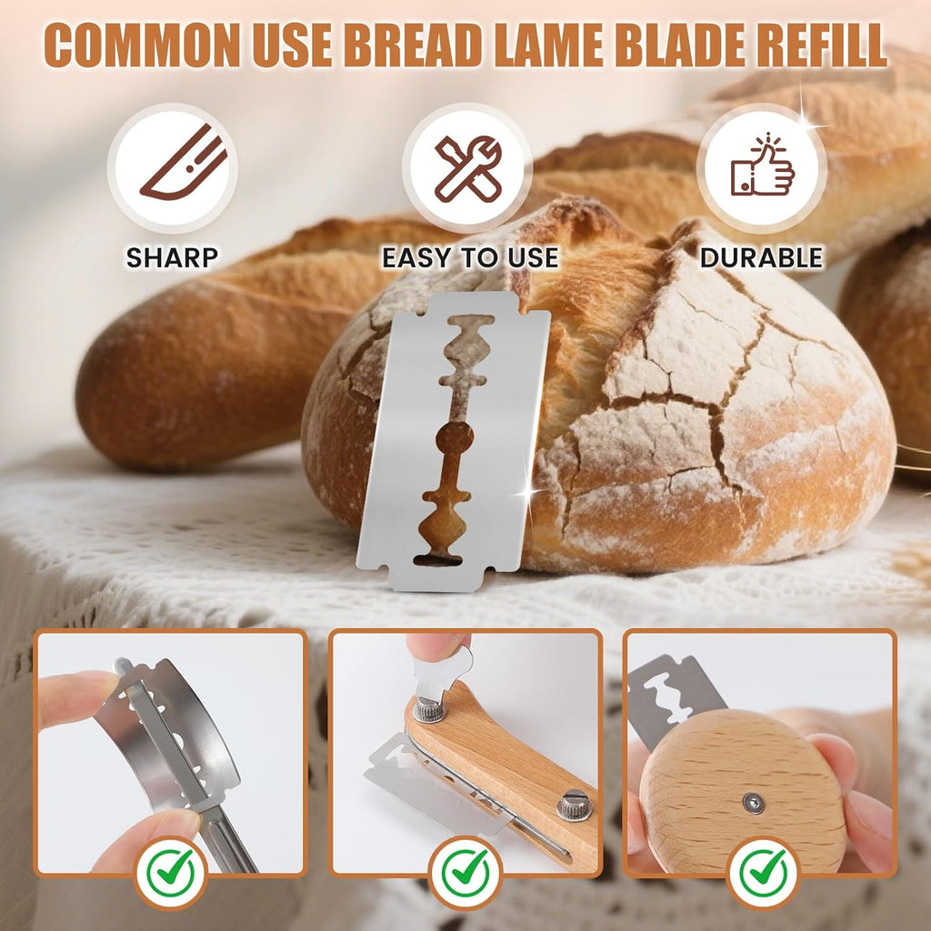 CUNSENR Bread Lame Blades Refill – Stainless Steel Scoring Blades for Perfect Bread Art, Suitable for Slicing and Scoring Sourdough, Baguettes, and More (20 Blades)