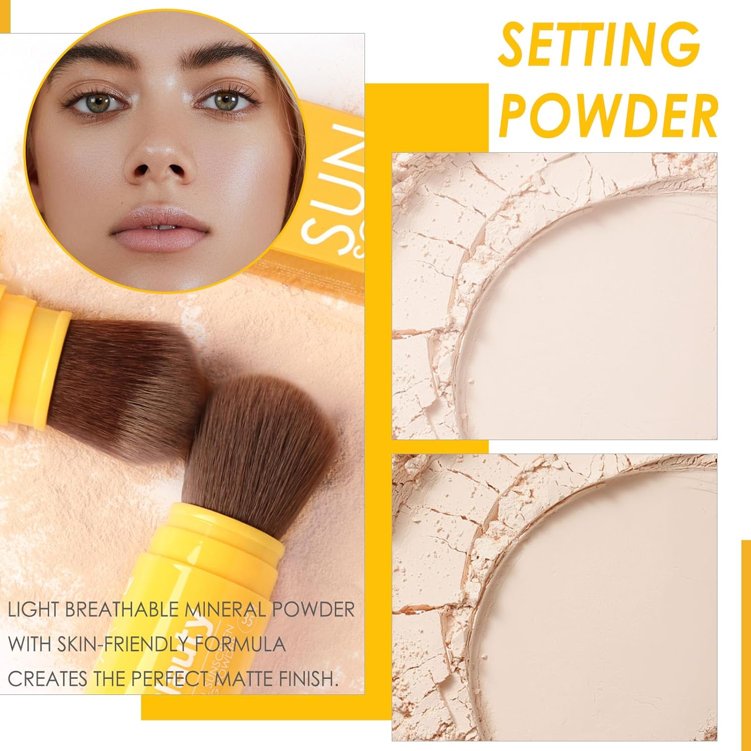Mineral Powder Sunscreen for Face & Scalp, SPF 35, Brush on Sunscreen Setting Powder, Matte Oil Control Hair Sunscreen Face Powder, Lasting Lightweight Breathable (#01 Translucent)