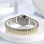 Jewelrywe Women'S Ultra Thin Easy Reader Watch With Elastic Strap Golden/Silver Tone Stretch Band Watches For Daily And Office