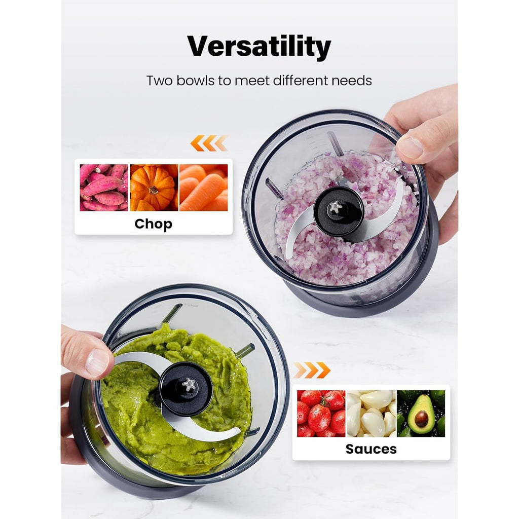 Food Processor 4 Cup, Electric Food Chopper, 【Small But Powerful】Meat Grinder With 2 Bowls, 2 Speed & 4 Blades For Vegetable, Meat, Nuts, Functions For Chopping, Dicing, Mixing And Puree