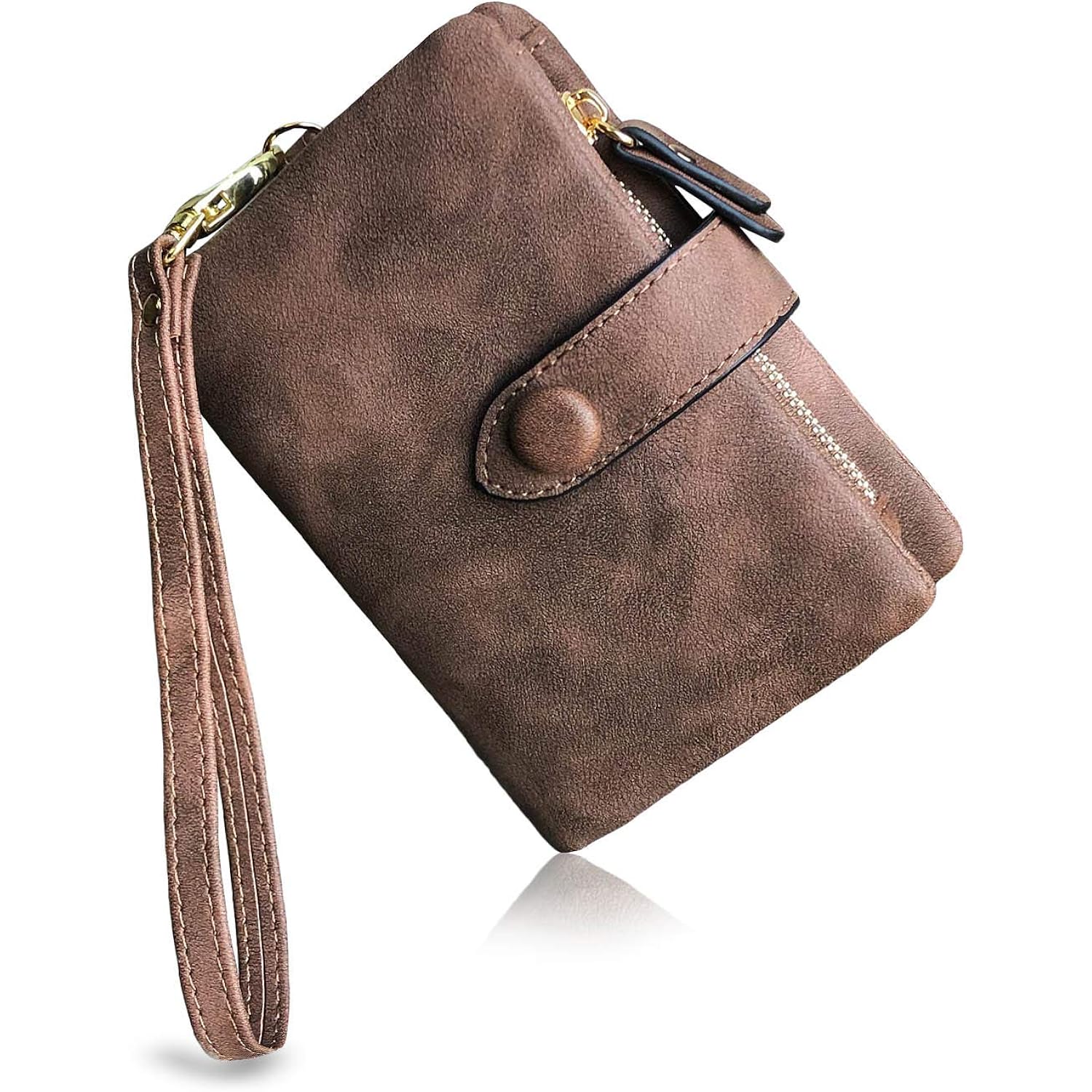 PofeeXIO Womens Small Bifold Leather Wallets RFID Ladies Wristlet with Card Slots id Window Zipper Coin Purse | Small, Bifold, RFID, Wristlet, with Card Slots, id Window
