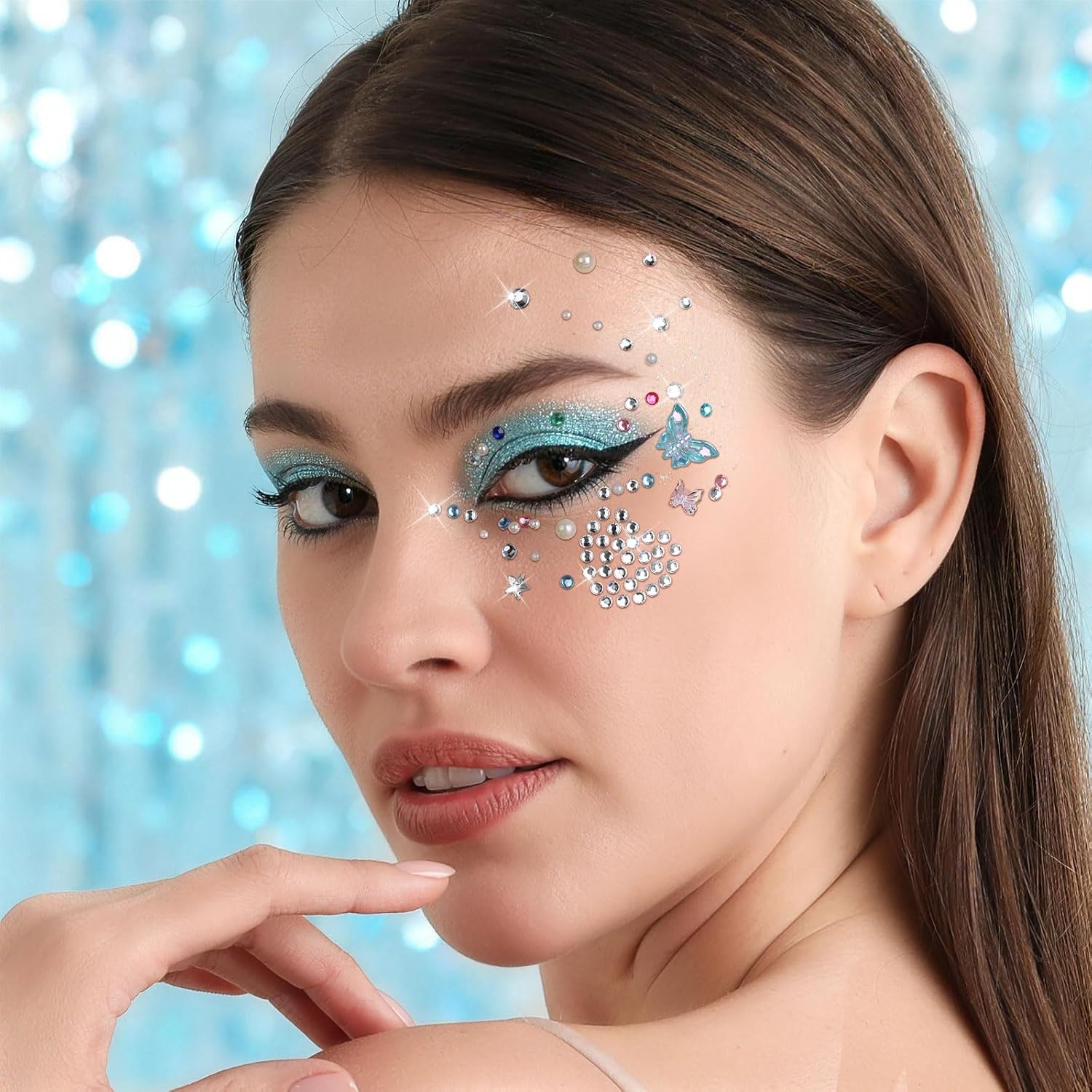 Fandamei Face Glitter Face Gems, 40 Colors Glitter Gel Palette With 6 Sheets Self Adhesive Hair Gems, Face Jewels For Women. Face Rhinestones Pearls For Women, Body Hair Glitter