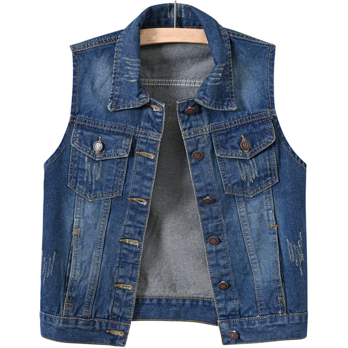Viewon Women'S Casual Denim Waistcoat Frayed Sleeveless Ripped Jacket Vest With Pockets