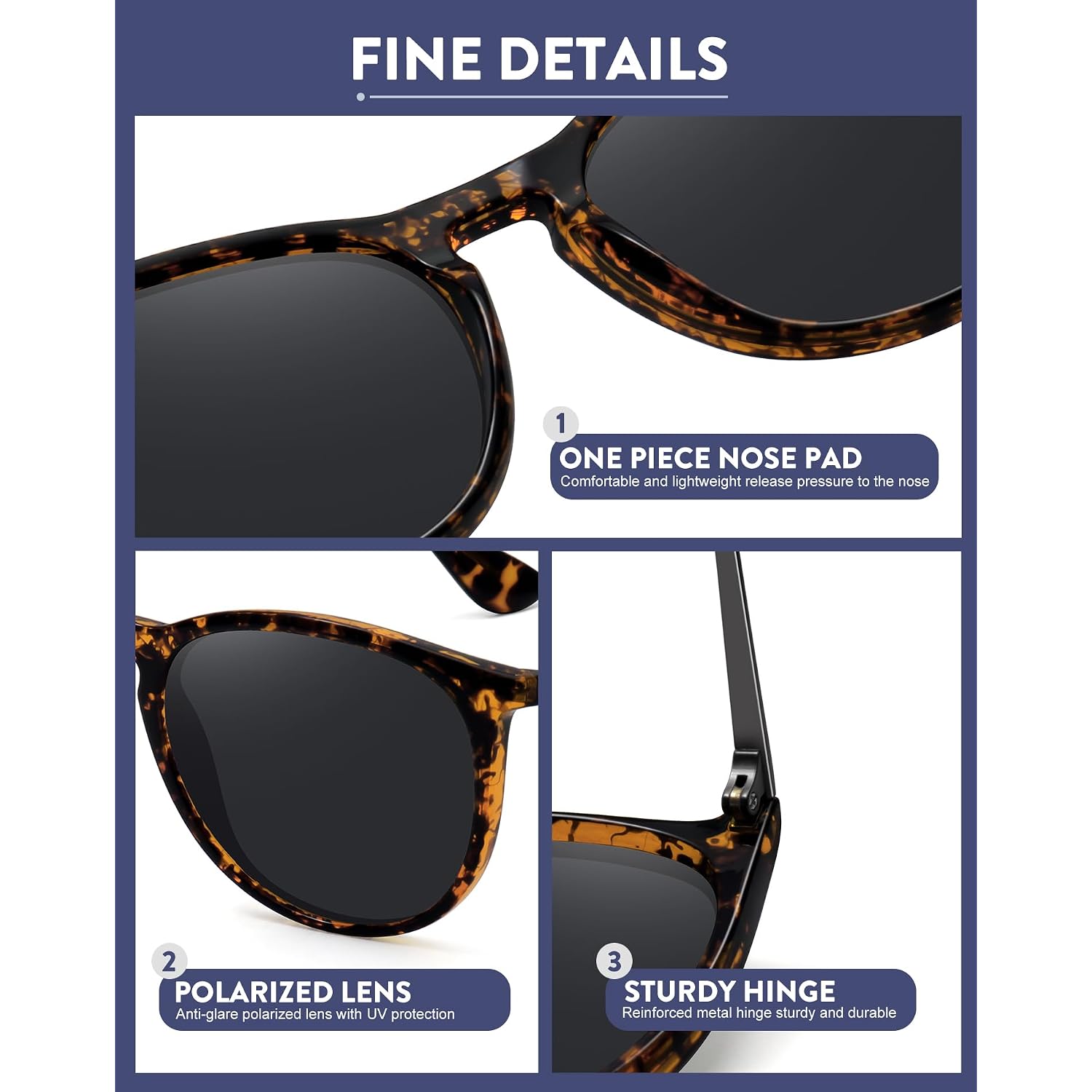 WOWSUN Retro Polarized Sunglasses Womens Trendy Round Classic Glasses 3 Pack: Black+brown Lens Leopard Frame+black Lens Leopard Frame