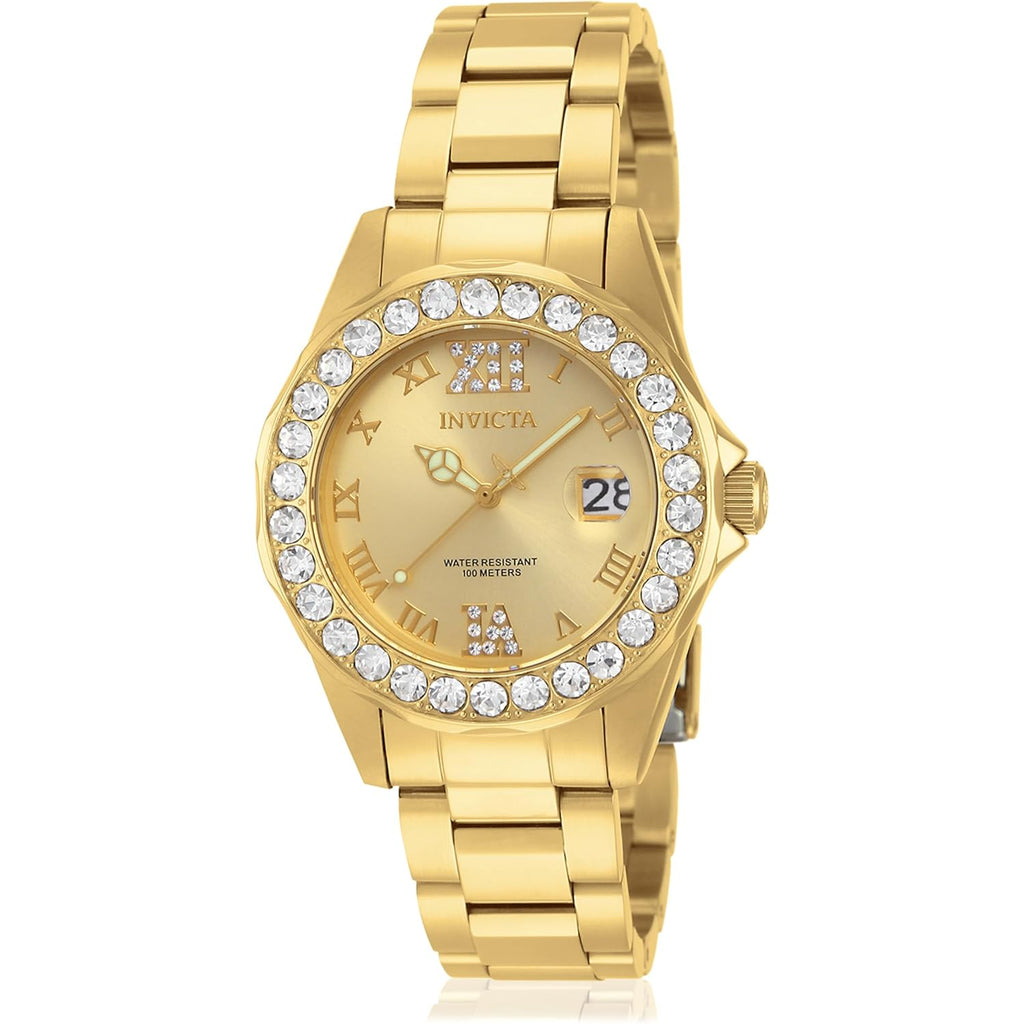 Invicta Women'S Pro Diver Crystal Accented 18K Ion-Plated Stainless Steel Watch