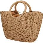 Yyw Straw Bags For Women,Hand-Woven Straw Large Bag Round Handle Ring Tote Retro Summer Beach Rattan Bag