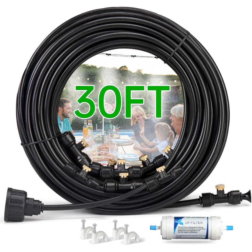 30Ft Outdoor Misting Cooling System‌ - Patio Garden Kit With ‌Brass Nozzles & Uv Tubing‌, Diy Install For ‌Pool, Bbq, Greenhouse‌, Water-Saving High Pressure Cooler