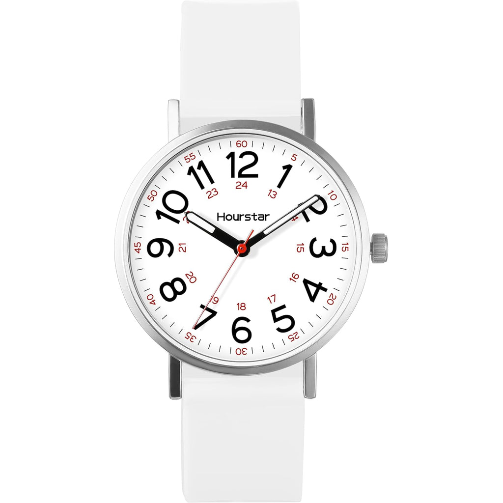 Women's Analog Nurse Watch with Second Hand for Nursing, 12/24 Time, Silicone Band, Easy Read