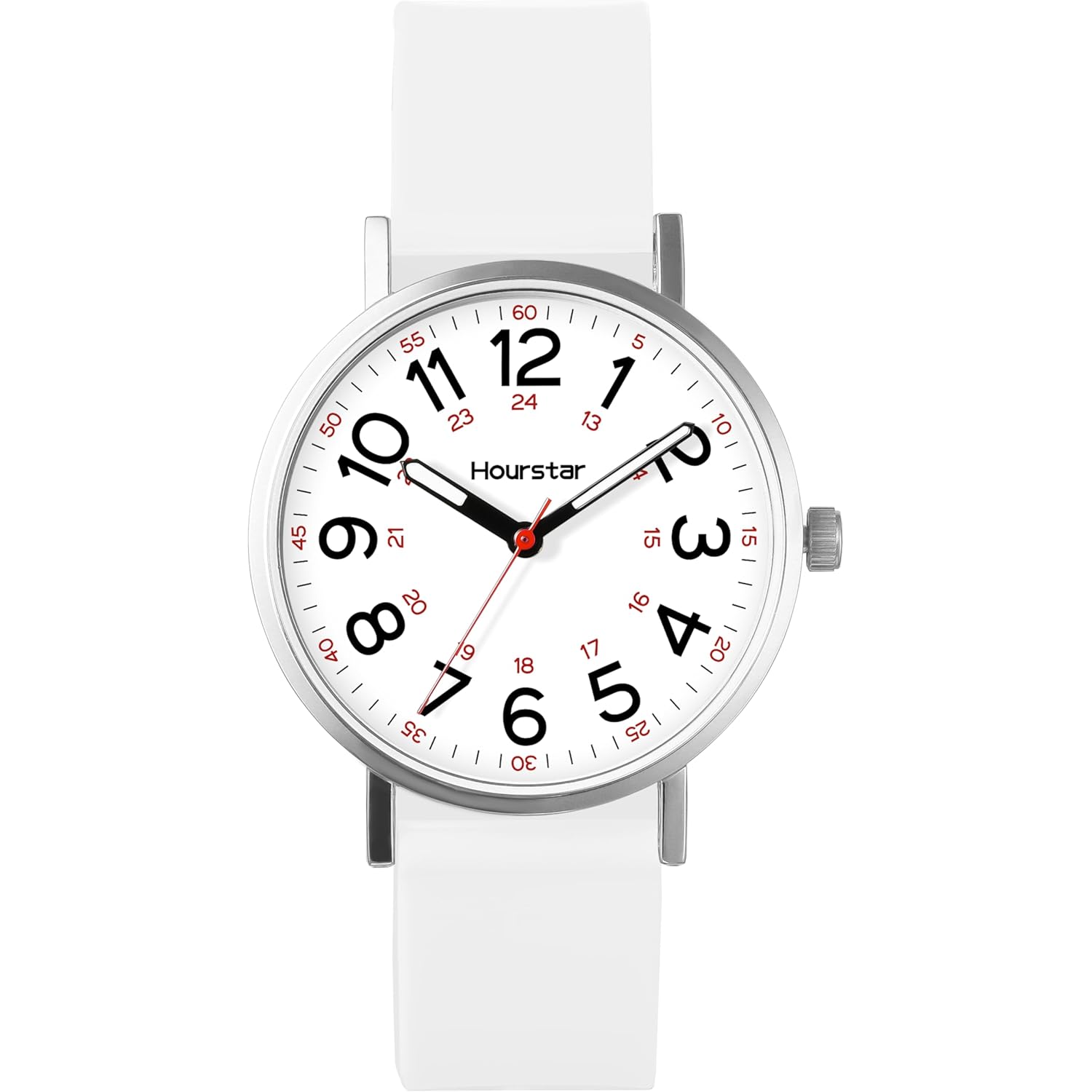 Women's Analog Nurse Watch with Second Hand for Nursing, 12/24 Time, Silicone Band, Easy Read