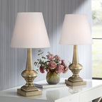Larson 19" Small Table Lamps Set Of 2 Gold Touch Antique Brass Modern | Traditional Metal Bedroom Living Room House Bedside Nightstand Office Family Home White Bell Shade