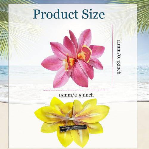 4PCS Hawaiian Flower hair clips, Orchid Duckbill Clip Hawaiian Hair Accessories for Girls,Artificial Flower Clips for Hawaii Beach Party Birthday Wedding Parties