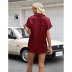 Zeagoo Womens Satin Blouse Short Sleeve Silk Tops Button Down Shirts Business Casual Outfits