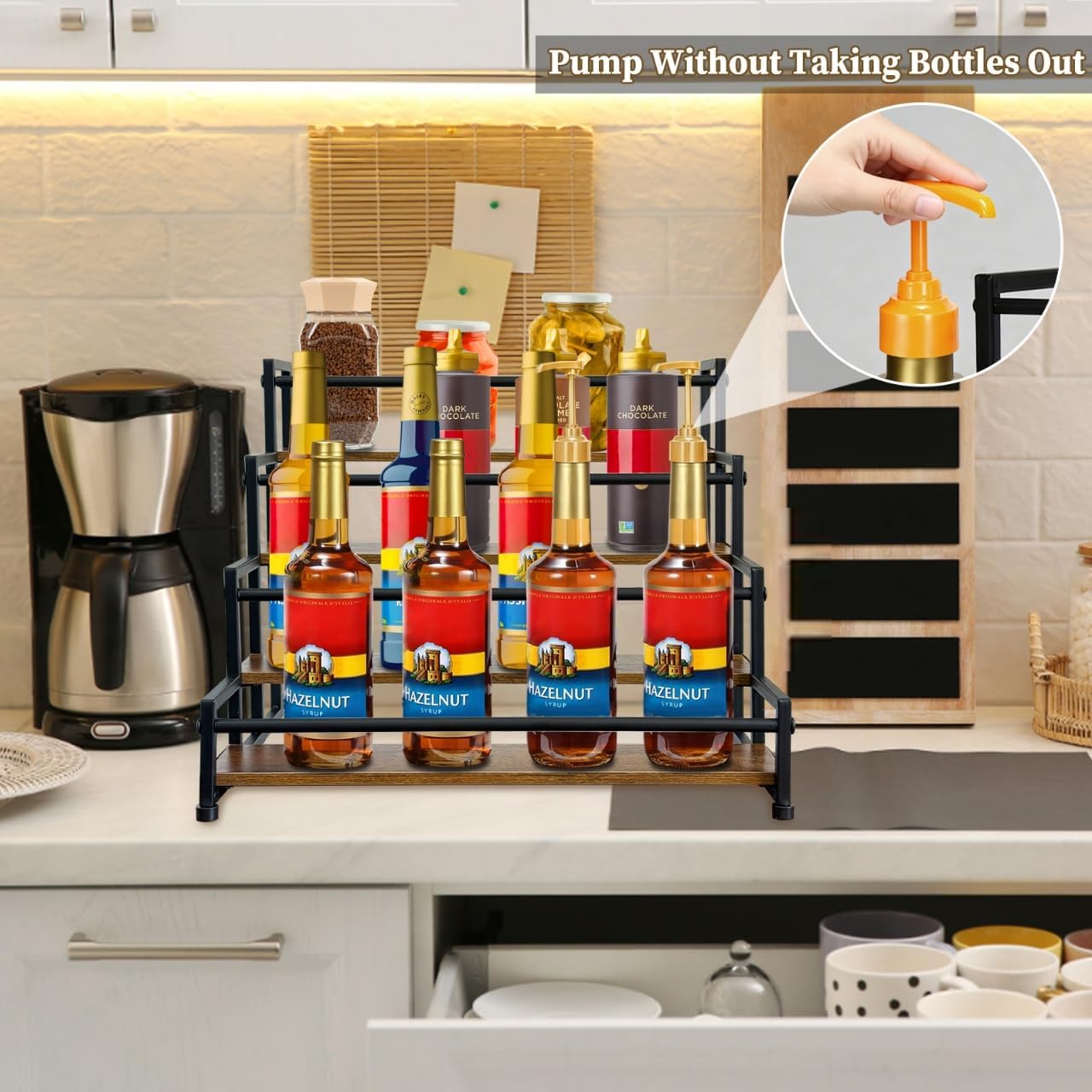 4-Tier Coffee Syrup Organizer 20 Bottles Syrup Rack For Coffee Bar Organizer, Coffee Syrup Stand Holder