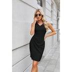 Grace Karin Women Wear To Work Sleeveless V-Neck Ruched Bodycon Wrap Office Party Cocktail Pencil Dresses