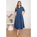 Utcoco Womens Denim Dress Lapel Short Sleeve Frayed Hem Jean Dresses Oversized Button Down A Line Shirt Dress