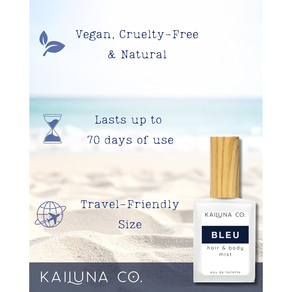 Kailuna Co. Bleu for Men Natural Hair & Body Mist Spray, Pure Essential and Fragrance Oils, Alcohol-Free, Handmade in California, 0.5Fl Oz
