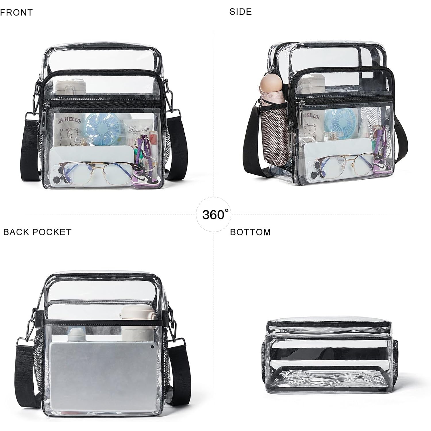 Clear Bag For Stadium Events 12X6X12 Clear Purse With 3-Zipper Pockets Crossbody Handbag Tote For Concerts Sports