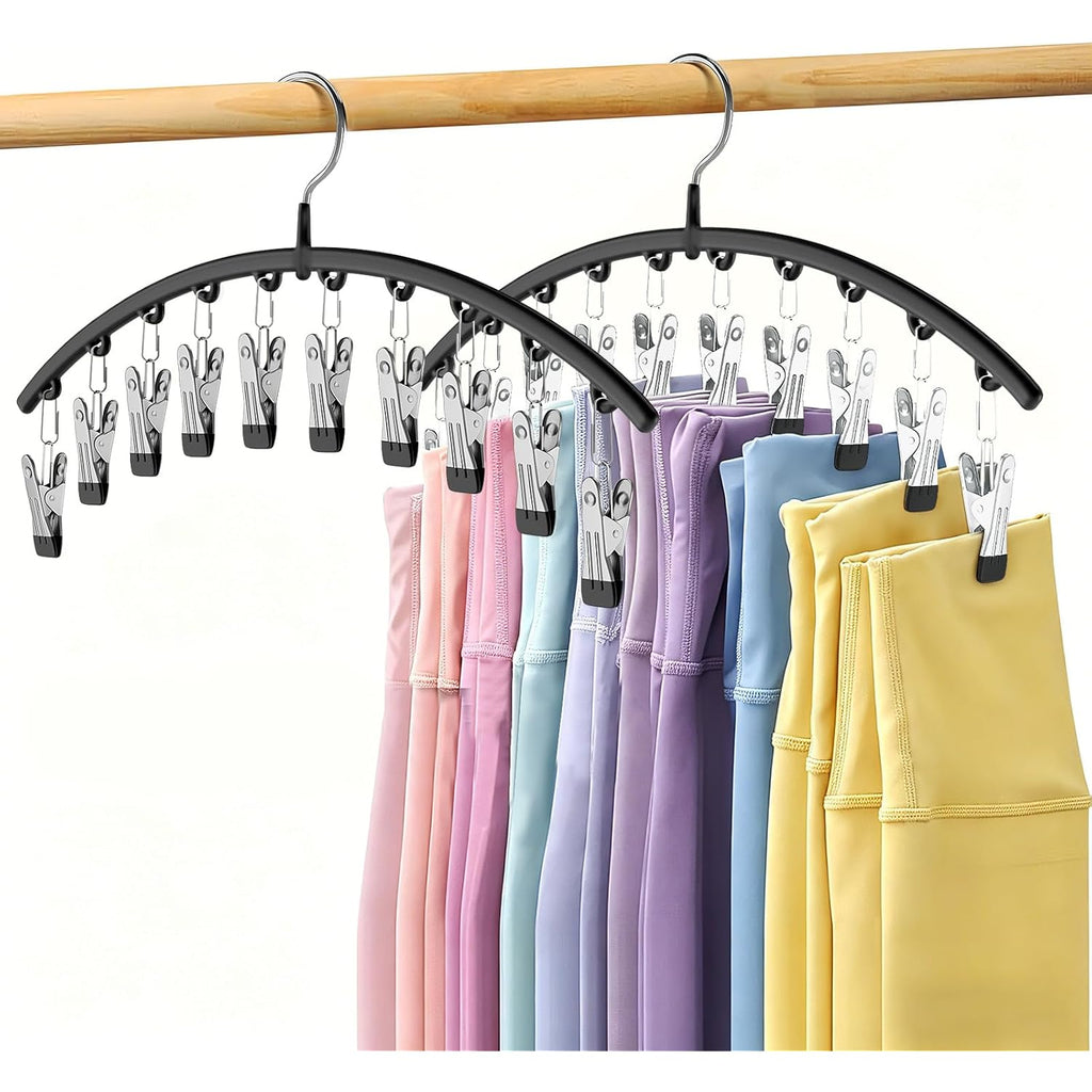 Legging Organizer For Closet,2 Pack Metal Yoga Pants Hangers W/10 Clips Hold 20 Leggings,Space Saving Hanging Closet Organizer Clothes Hanger College Dorm Essentials Apartment Essential,Black