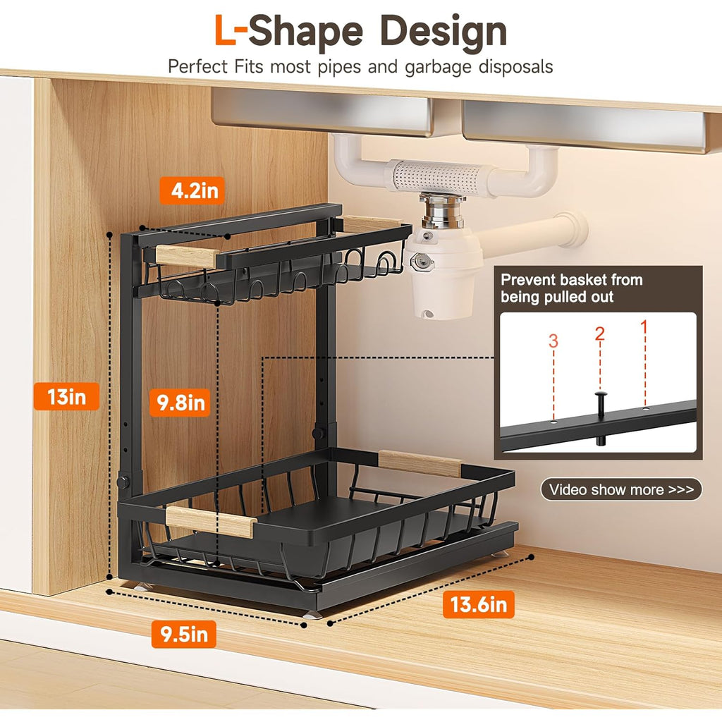 Sevenblue 2 Packs Under Sink Organizer, Height Adjustable 2 Tier Under Kitchen Sink Organizer, Multi-Purpose Storage Shelf for Kitchen Bathroom Cabinet