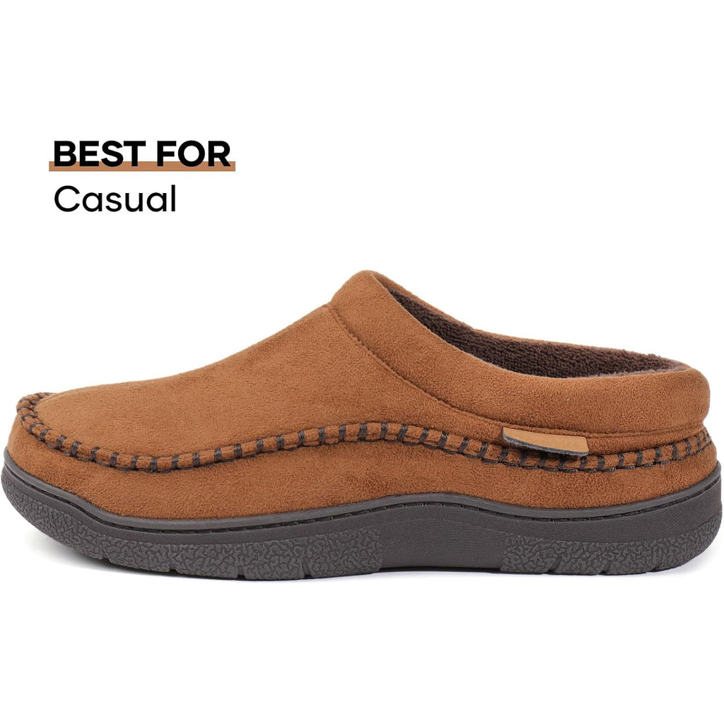 Men'S Slip On Moccasin Slippers, Indoor/Outdoor Warm Fuzzy Comfy House Shoes, Fluffy Wide Loafer Slippers
