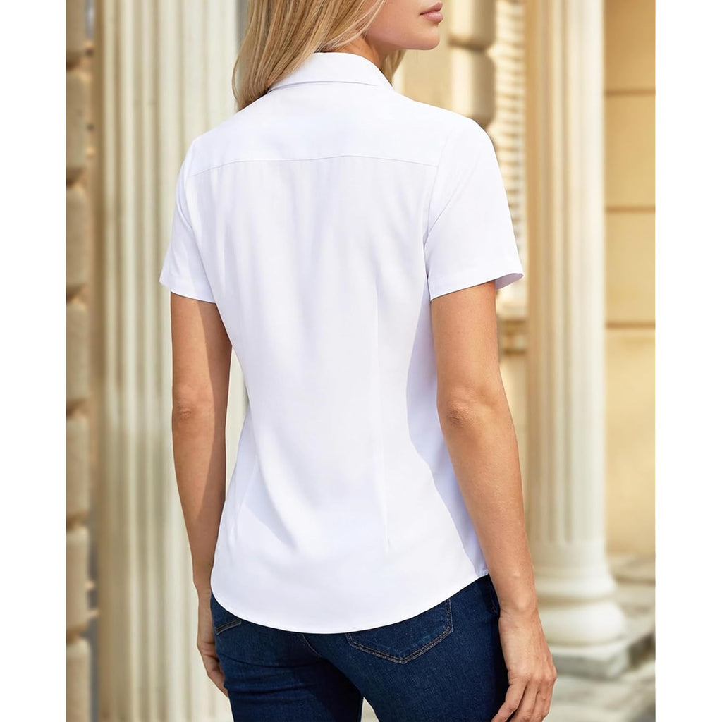 Button Down Shirts For Women Short Sleeve Dress Shirt Stretch Wrinkle Free Business Casual Office Blouse Work Tops