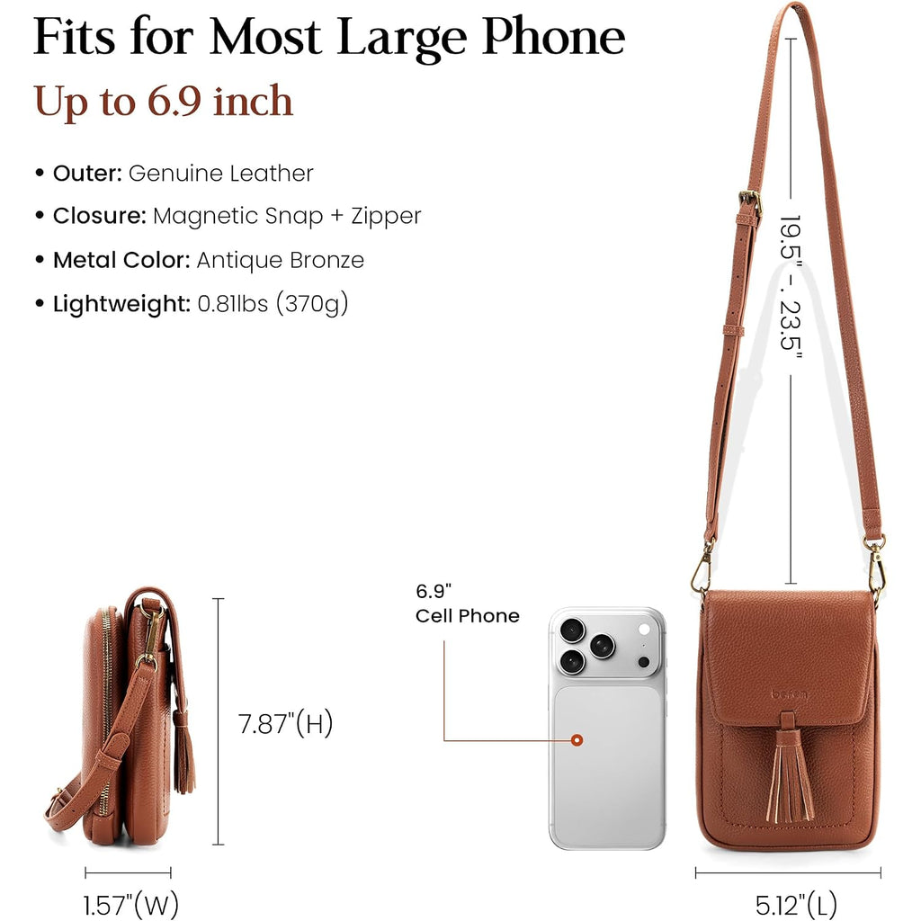 Befen Genuine Leather Small Crossbody Bags For Women, Rfid Phone Purse With Card Slots, Multi Pockets Crossbody Purses