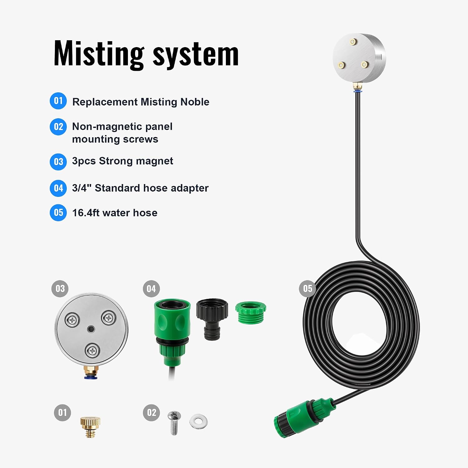 Fan Misters For Cooling Outdoor, Magnetic Misting Cooling System, Triple Nozzle Design, 16.4Ft Misting Line, Outside Fans Misting Kit For Cool Patio, Backyard, Pool (Fans Not Included)