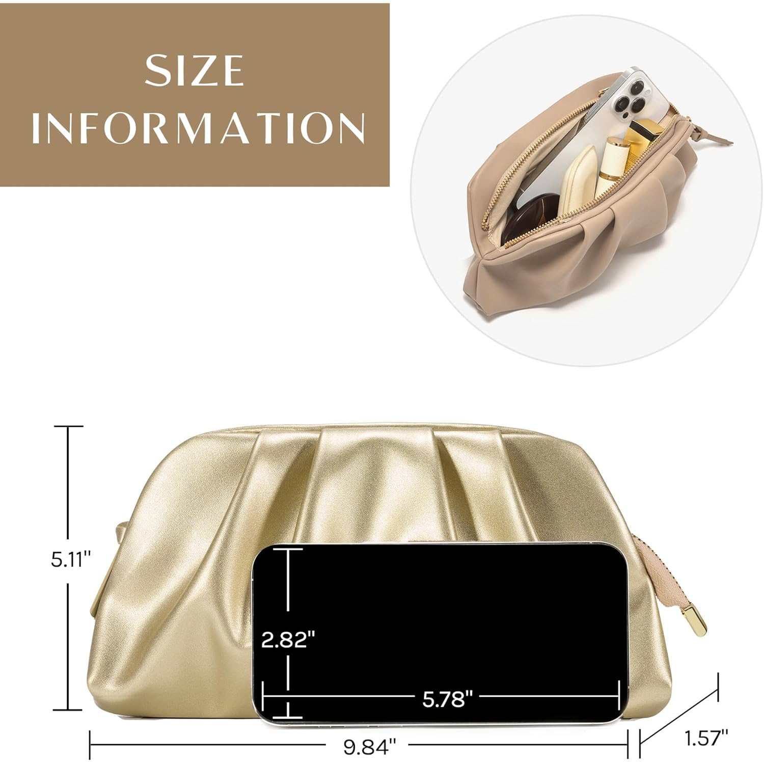 SWEETV CHUNLI Dressy Vegan Leather Clutch Purse for Women Formal, Soft Pleated PU Evening Clutch for Weddings, Proms