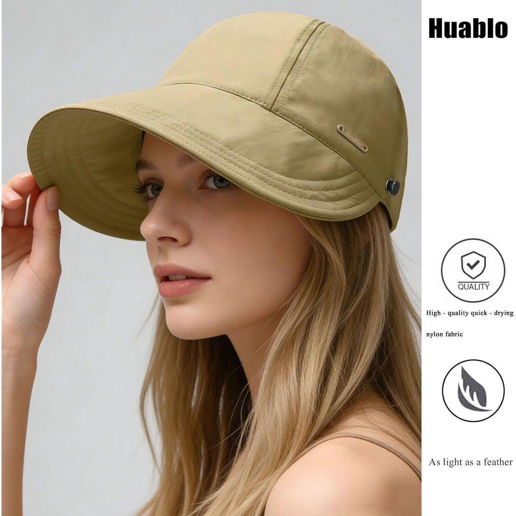 Huablo]Upf 50+Womens Sun Hat Uv Protection Hiking Fishing Hats Wide Brim Hat Adjustable Ponytail Packable Sun Cap