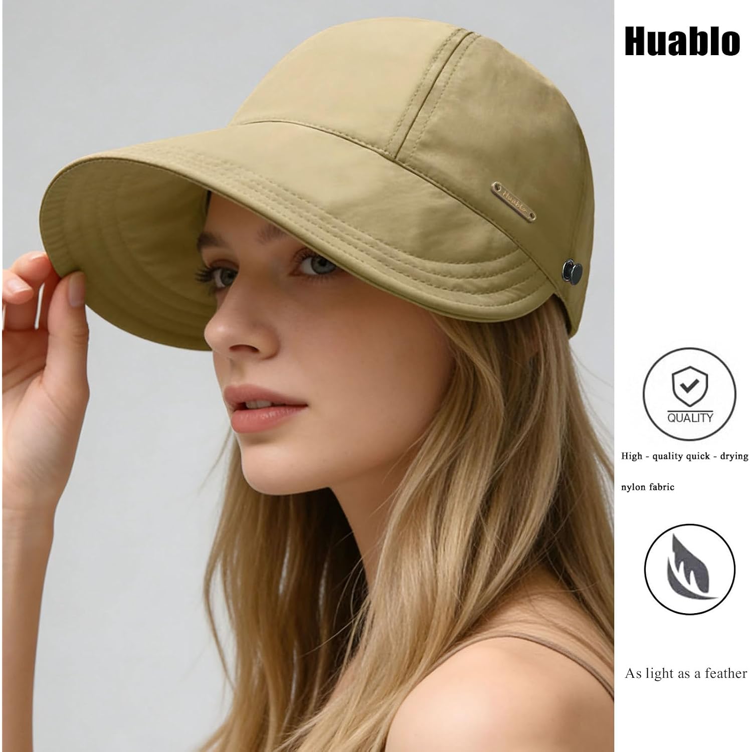 Huablo]Upf 50+Womens Sun Hat Uv Protection Hiking Fishing Hats Wide Brim Hat Adjustable Ponytail Packable Sun Cap