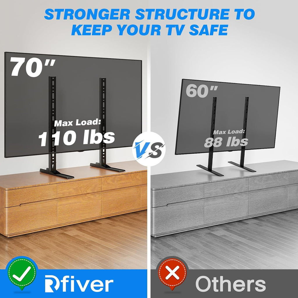 Rfiver Universal Tv Stand For 20-70 Inch Flat Curved Tvs, Height Adjustable Table Top Tv Stand, Tv Feet With Cable Management,Steel Replacement Tv Legs Holds Up To 110 Lbs, Max Vesa 800X600Mm, Black