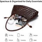 Small Woven Purse For Women Vegan Leather Underarm Shoulder Hobo Handbag