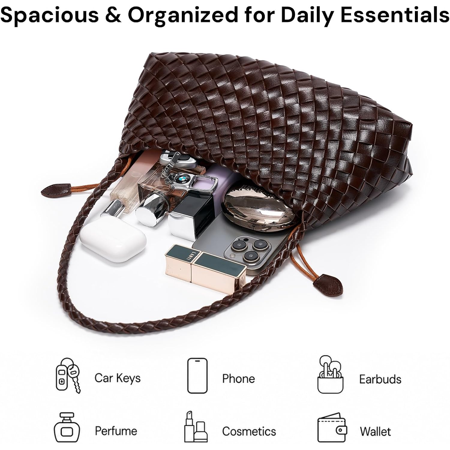 Small Woven Purse For Women Vegan Leather Underarm Shoulder Hobo Handbag