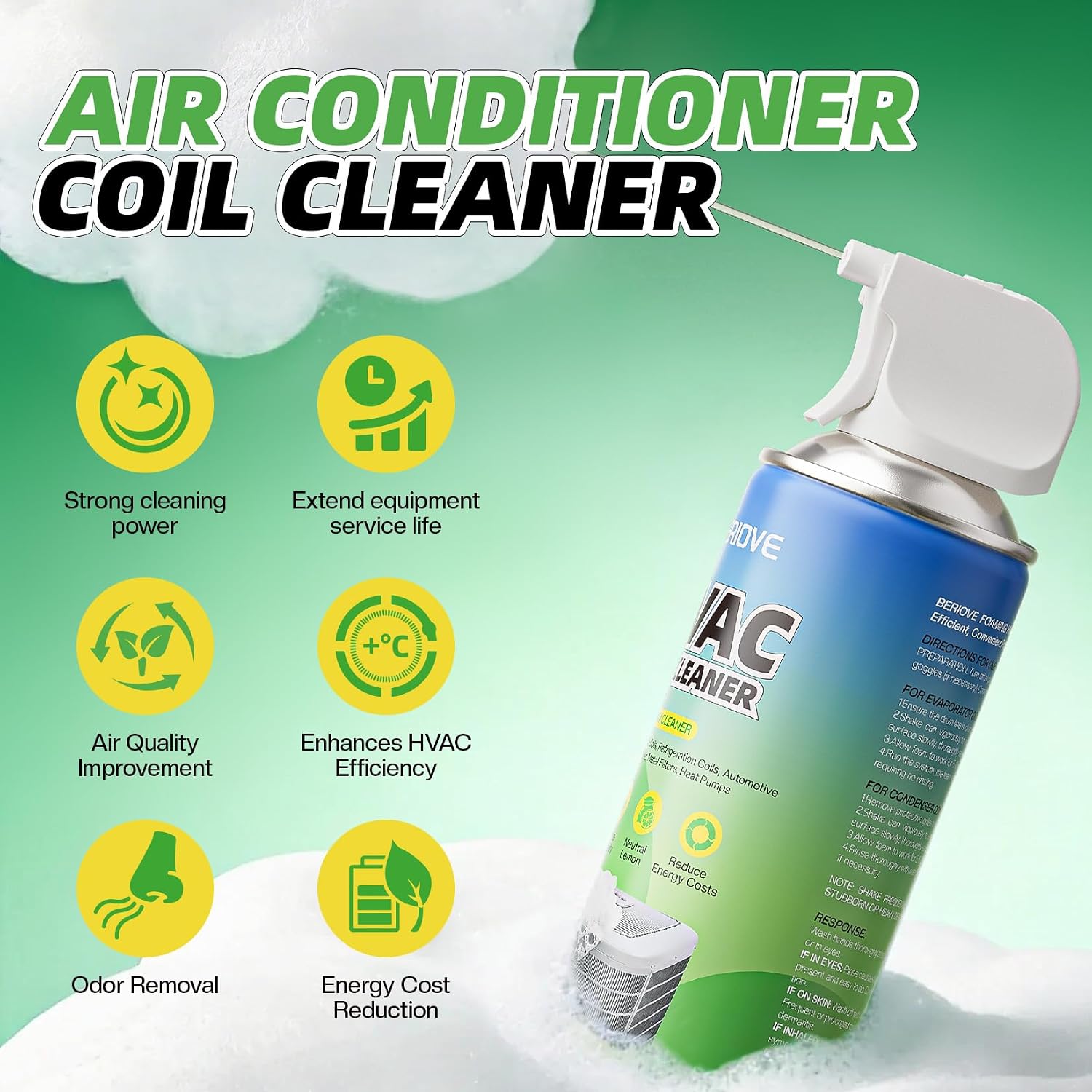 Berlove Foaming Ac Coil Cleaner: 19Oz High-Efficiency Formula, Quick Dust Removal, Ideal For Dust & Grease Removal On Evaporator Coils & Condensers, For Hvac Technicians & Diy Use